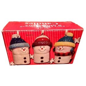 NWOT "S' More Love" Candles Set of‎ 3 Snowman Candles with Hats and Scarves